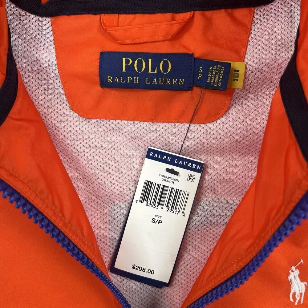 NWT Polo Ralph Lauren Orange Ombre Mens Waterproof Pullover Hoodie Jacket Size S